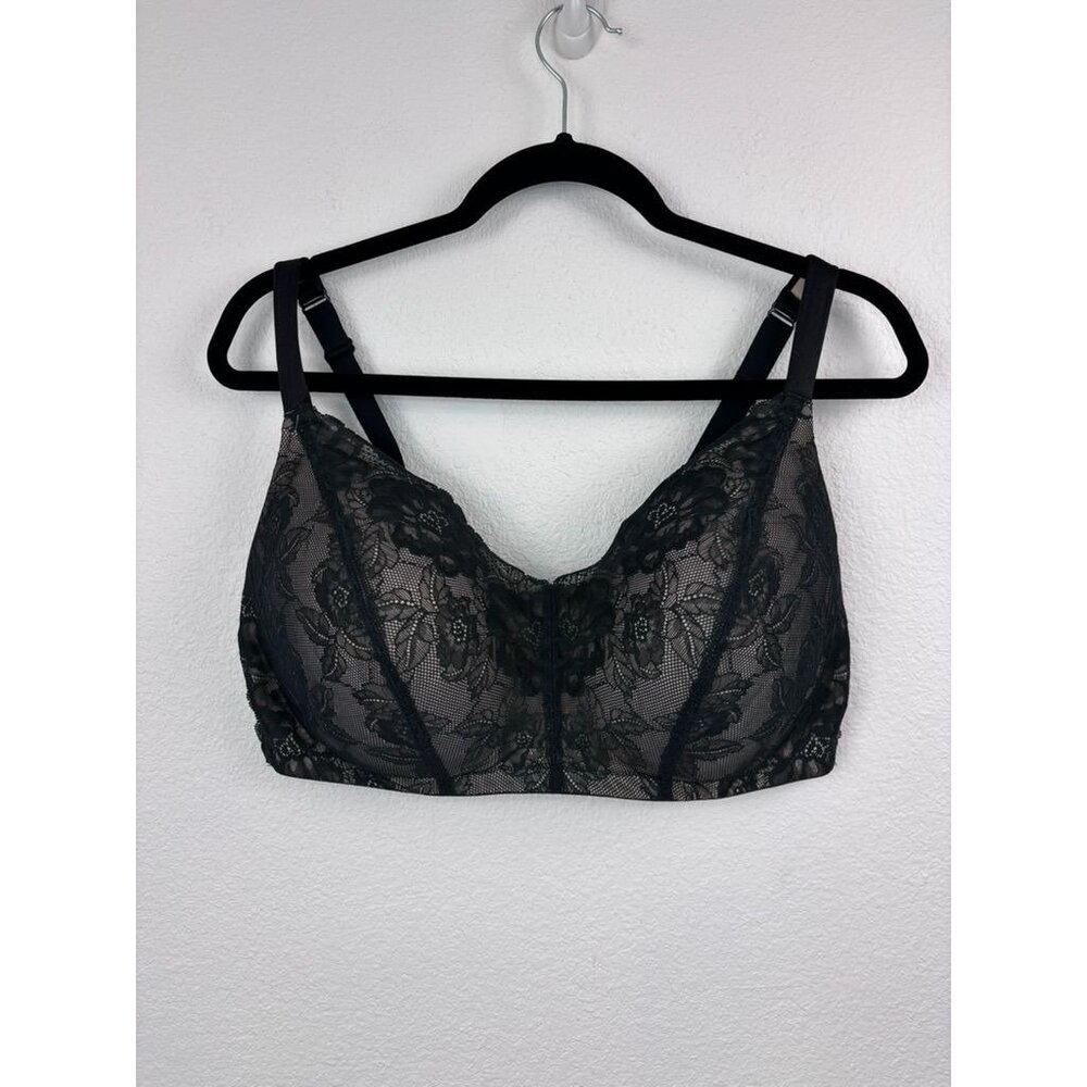 Cacique 42DD black lace lightly lined full coverage no wire wireless t-shirt bra